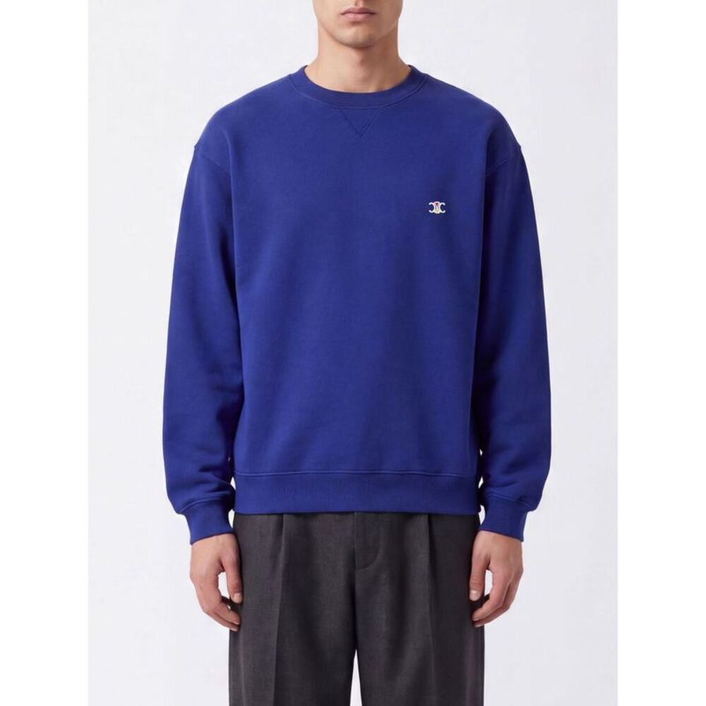 Celine Men Triomphe Logo Contrast-Embroidered Cotton Crewneck Sweatshirt Celine